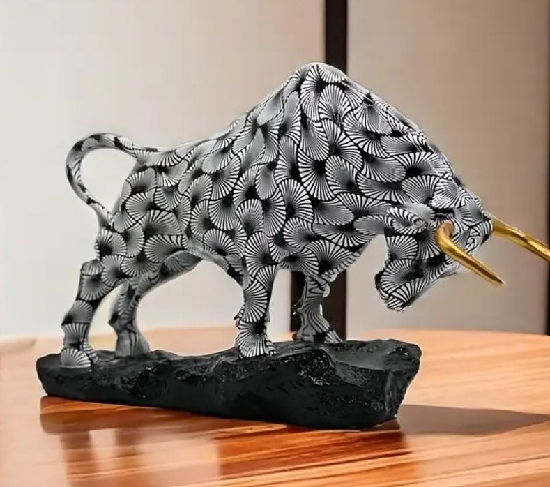 Exquisite Resin Bull Sculpture with Abstract Design