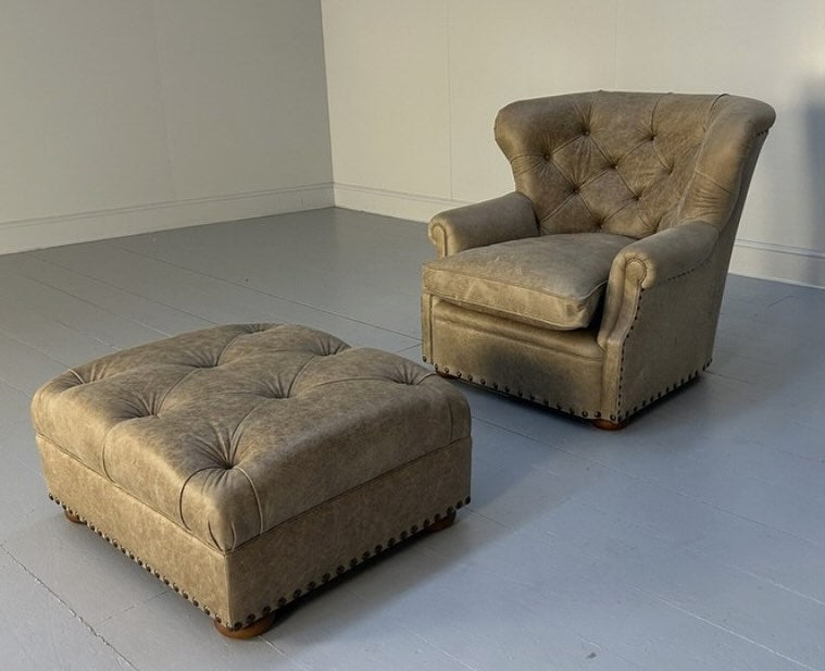 Pair of Ralph Lauren “Writers” Armchairs and Ottomans