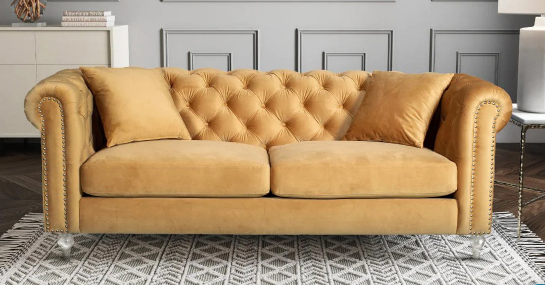 Velvet sage green 2 seater chesterfield sofa