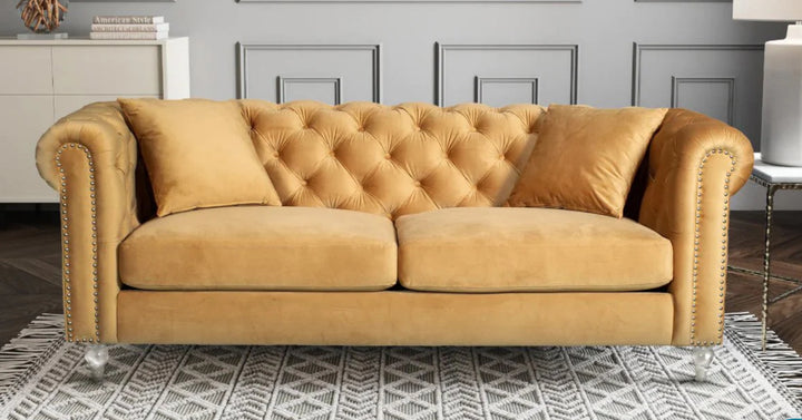 Velvet sage green 2 seater chesterfield sofa
