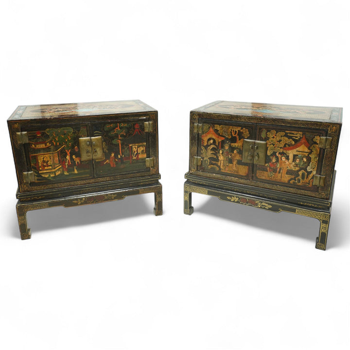Chinese ebonised lacquered wood cabinets