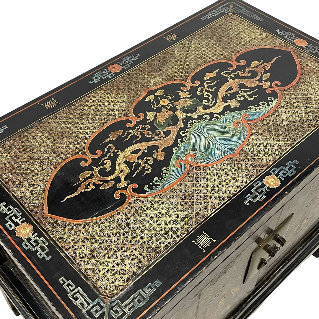 Chinese ebonised lacquered wood cabinets