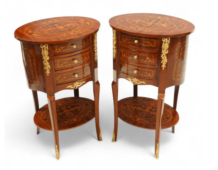 Pair of Louis XV1 style marquetry tables