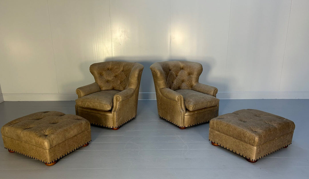 Pair of Ralph Lauren “Writers” Armchairs and Ottomans