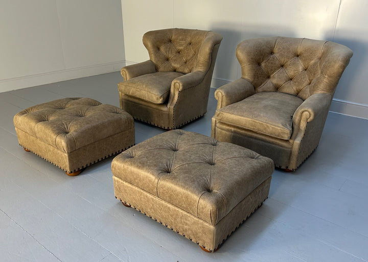 Pair of Ralph Lauren “Writers” Armchairs and Ottomans