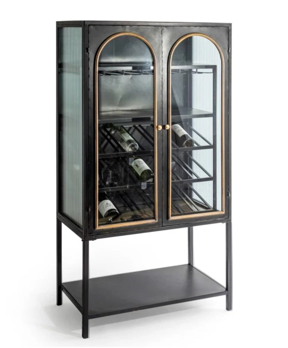 Large Black + Gold Vintage Style Drinks Cabinet