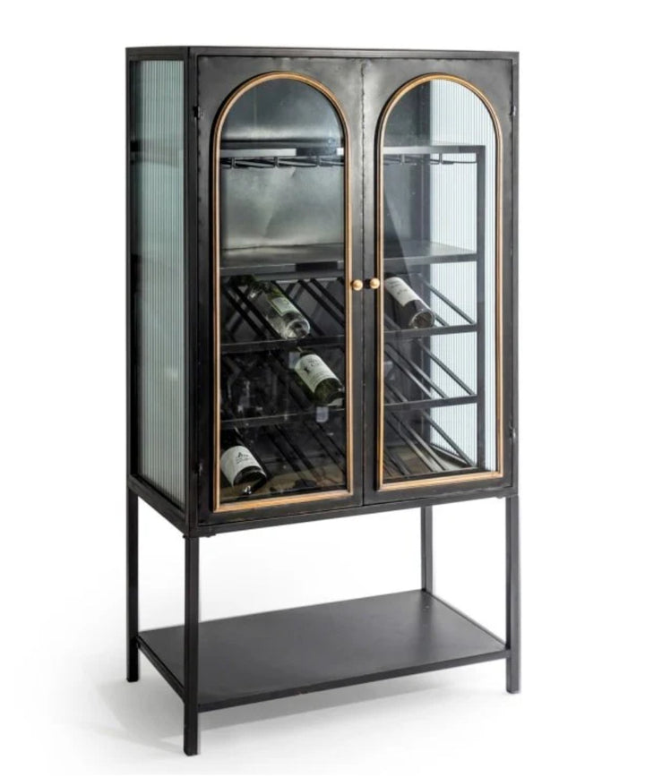Large Black + Gold Vintage Style Drinks Cabinet