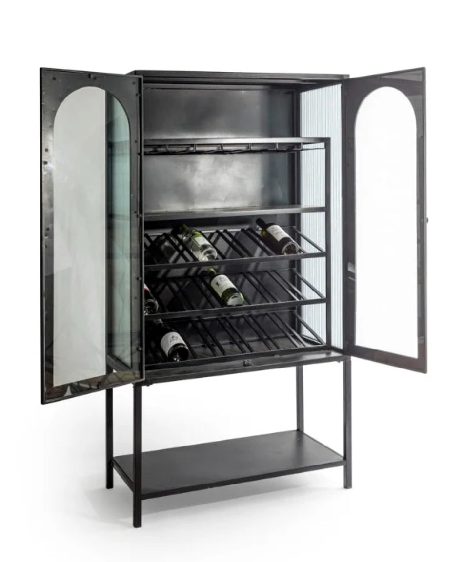 Large Black + Gold Vintage Style Drinks Cabinet