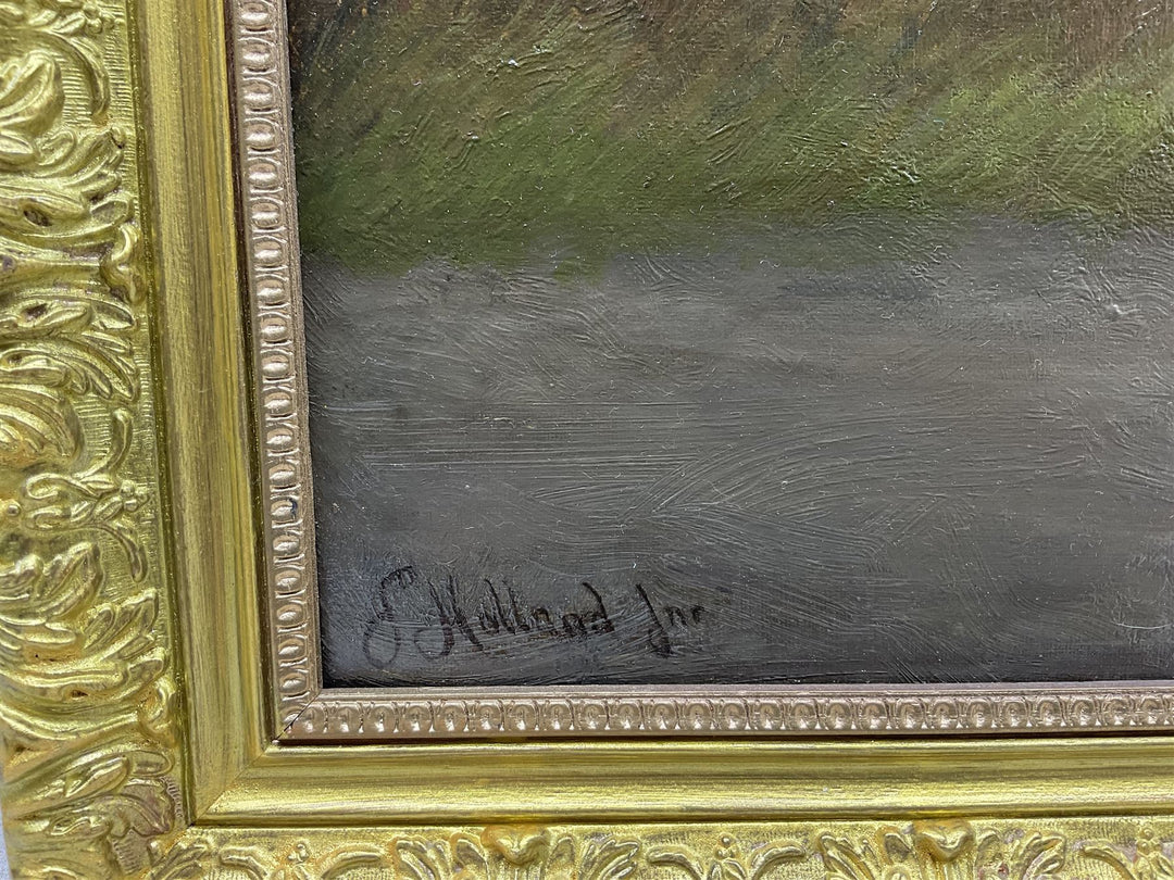 John Holland Jnr (British 1830-1886): Yorkshire Dale Farmstead with Haystacks and Chickens, oil on canvas signed