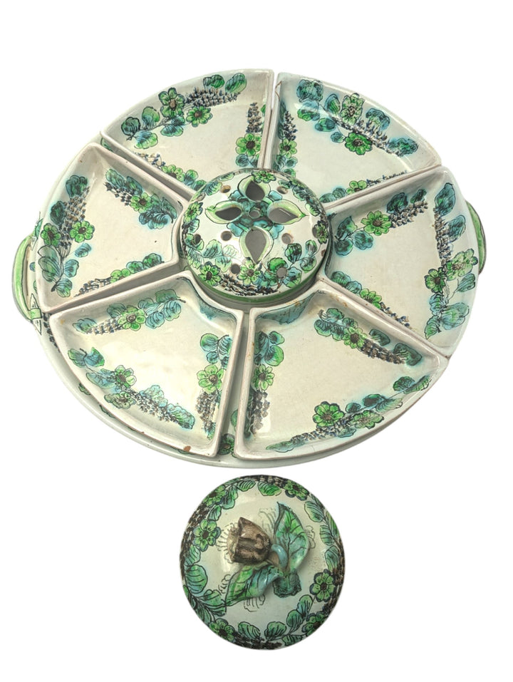 Continental ceramic hors d'oeuvre dish with green floral decoration