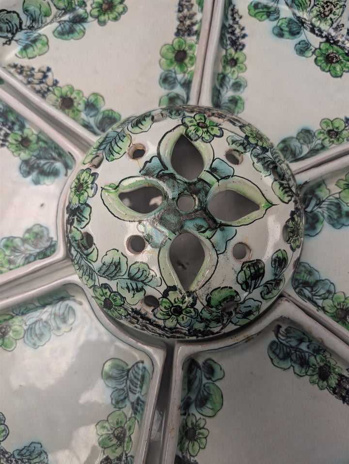 Continental ceramic hors d'oeuvre dish with green floral decoration
