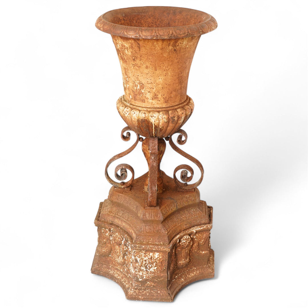 Victorian cast iron campana form centrepiece urn,