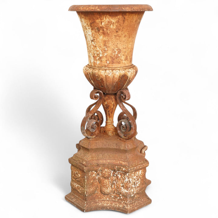 Victorian cast iron campana form centrepiece urn,