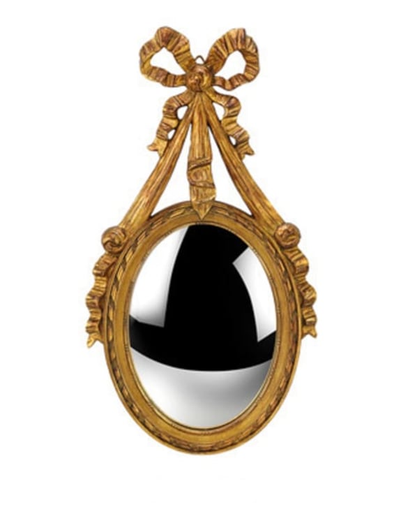 Antique gold ornate ribbon bow convex mirror