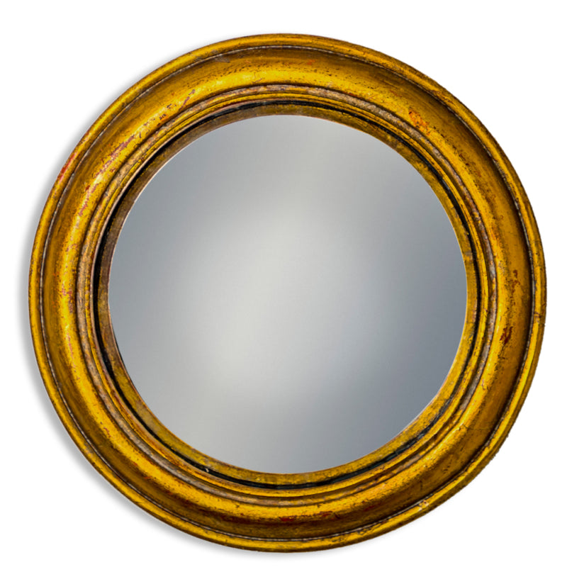 Large antique gold round convex mirror