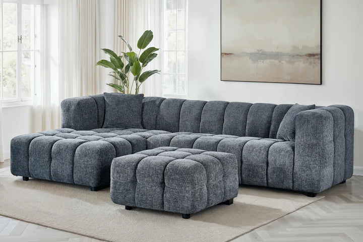 Chenille Fabric Corner Sofa with Ottoman