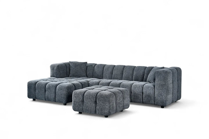 Chenille Fabric Corner Sofa with Ottoman