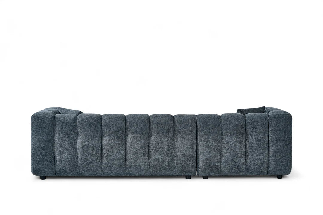 Chenille Fabric Corner Sofa with Ottoman