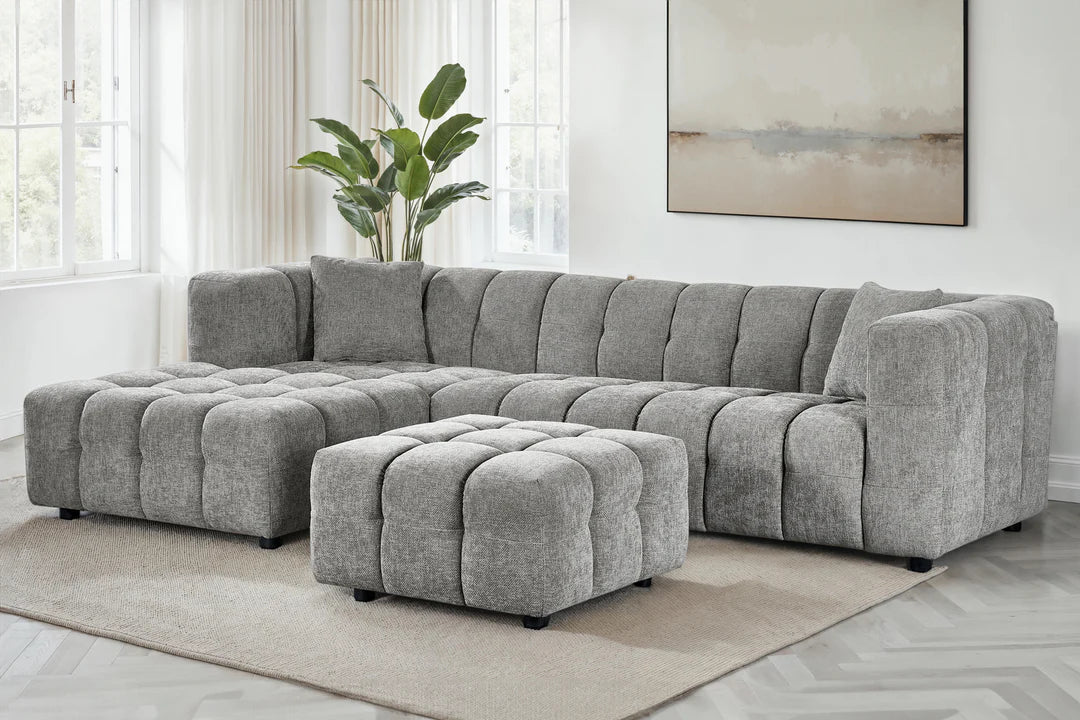 Chenille Fabric Corner Sofa with Ottoman