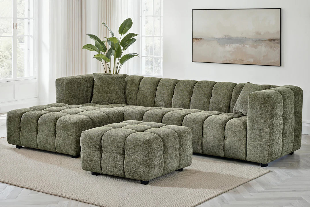 Chenille Fabric Corner Sofa with Ottoman