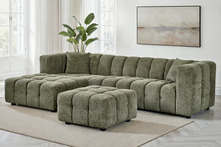 Chenille Fabric Corner Sofa with Ottoman