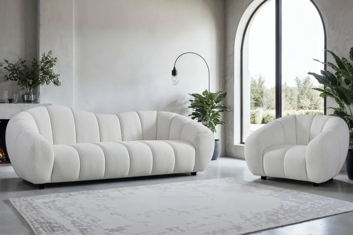 Teddy Boucle Fabric White 3 + 1 Seater Cloud Sofa Set