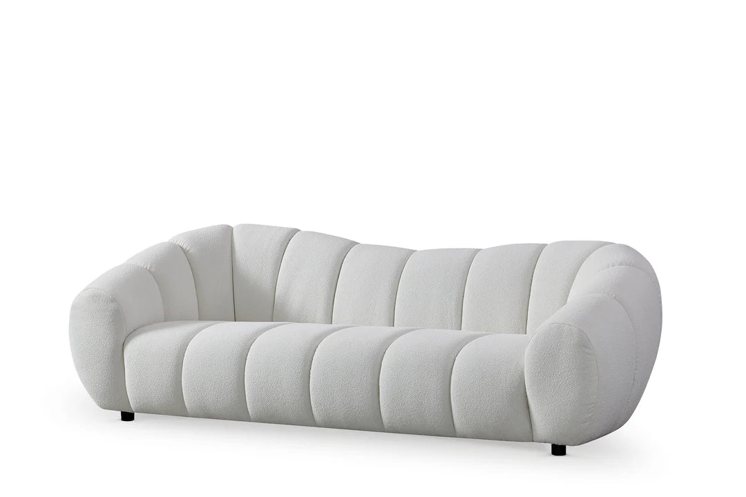 Teddy Boucle Fabric White 3 + 1 Seater Cloud Sofa Set