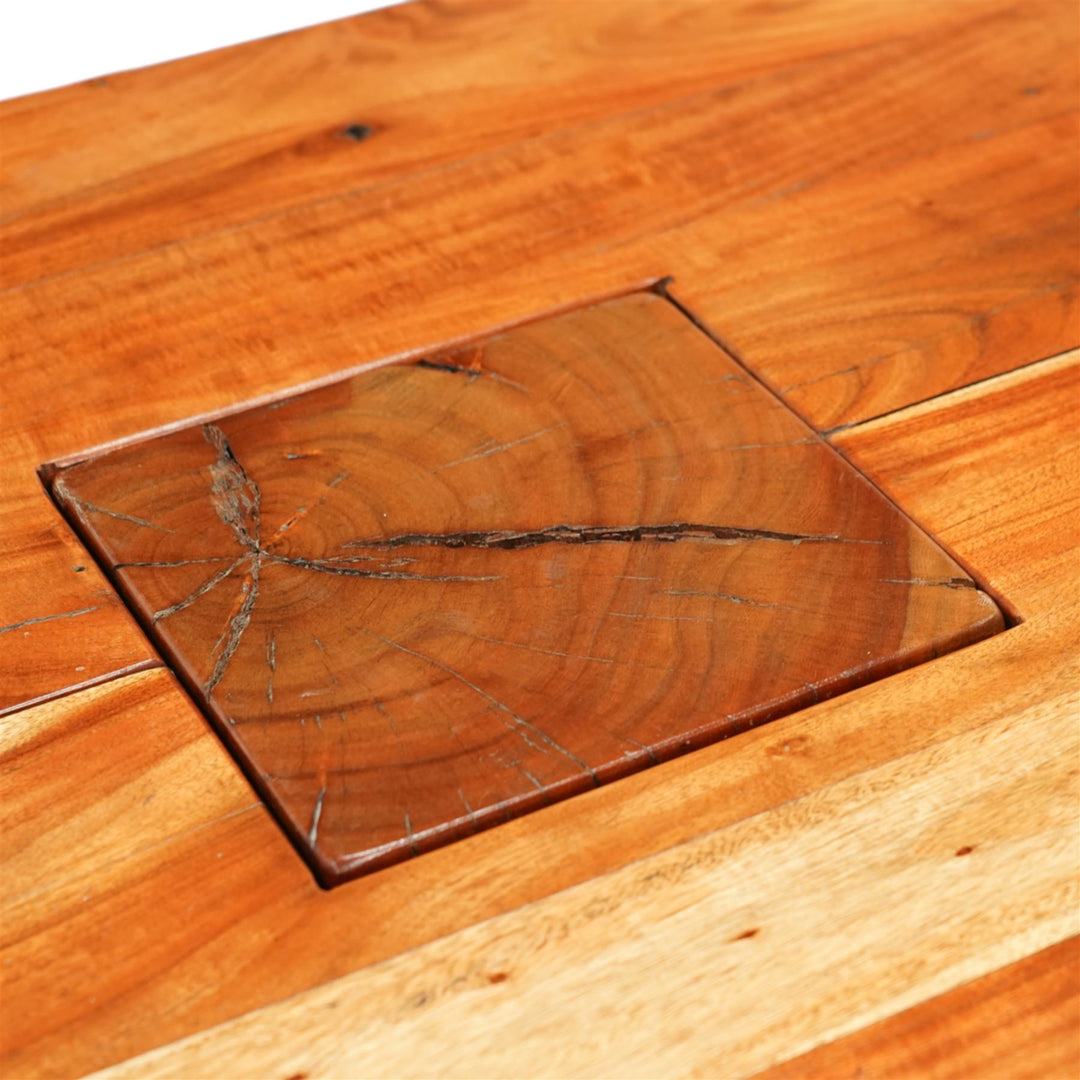 Hardwood coffee table, rectangular top on block supports