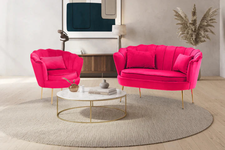 Velvet Pink 2 + 1 Seat shell Loveseat Sofa Set
