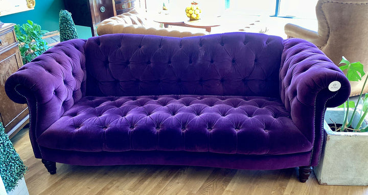 Vintage purple velvet 3 seater chesterfield
