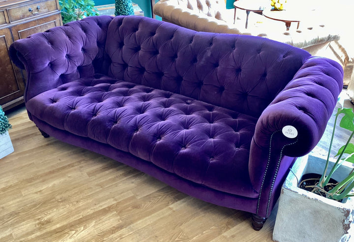 Vintage purple velvet 3 seater chesterfield