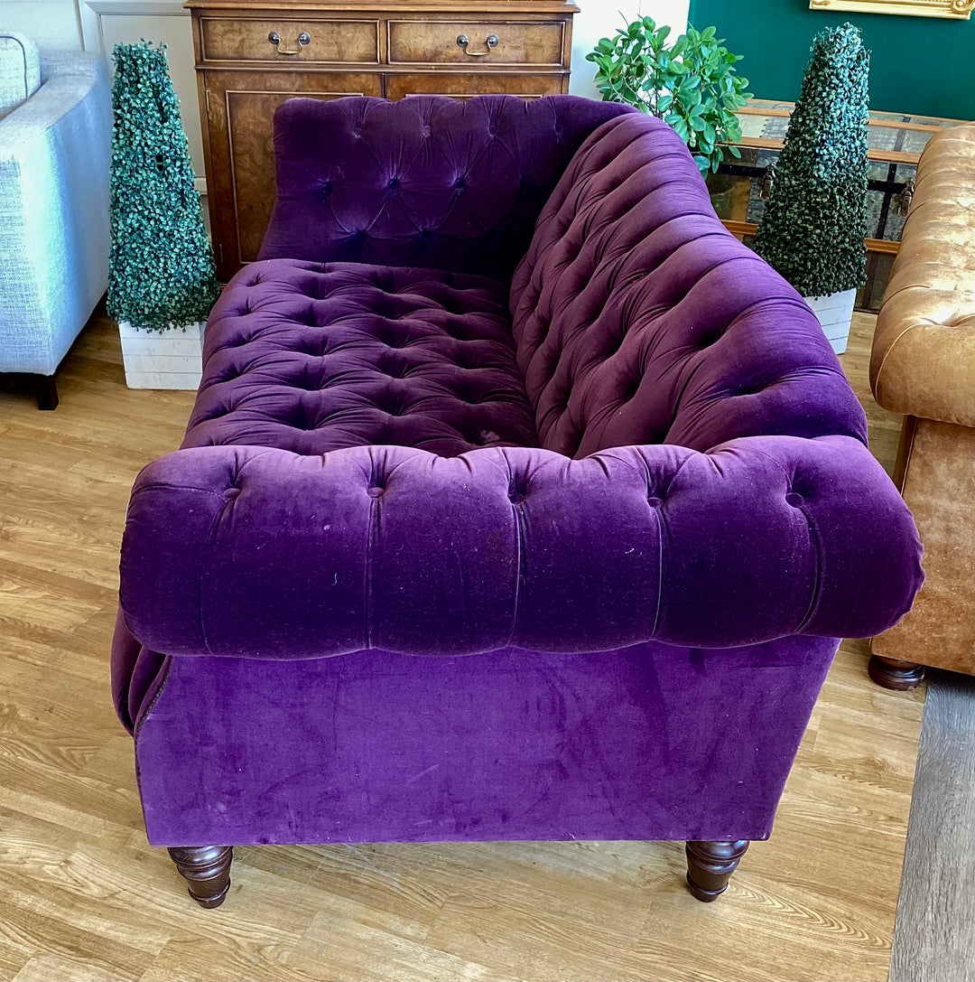Vintage purple velvet 3 seater chesterfield