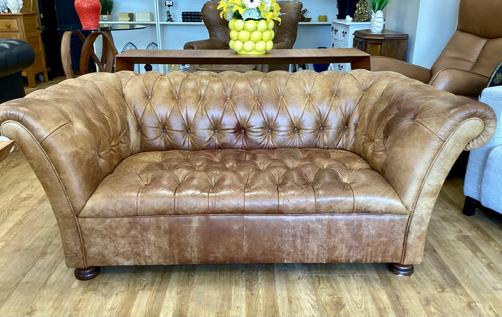 Vintage large 2 seater leather chesterfield