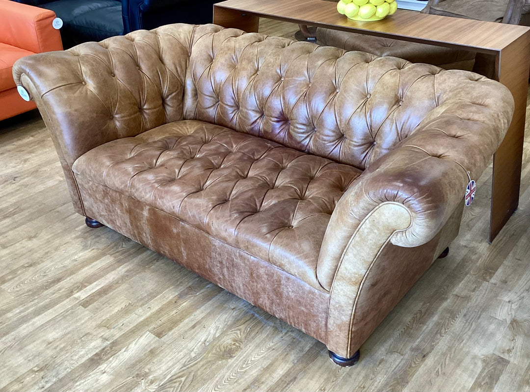 Vintage large 2 seater leather chesterfield