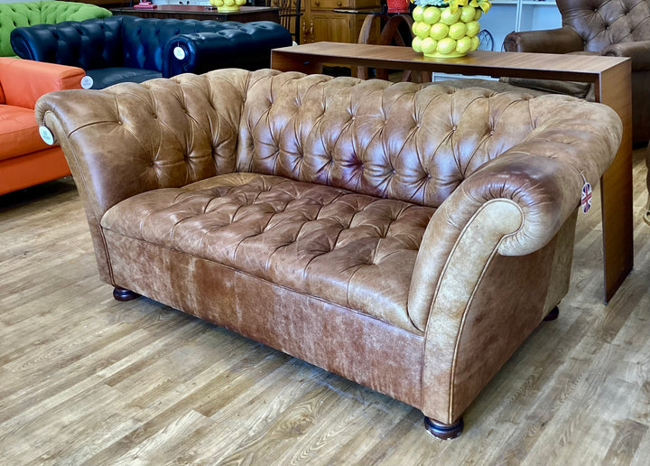 Vintage large 2 seater leather chesterfield