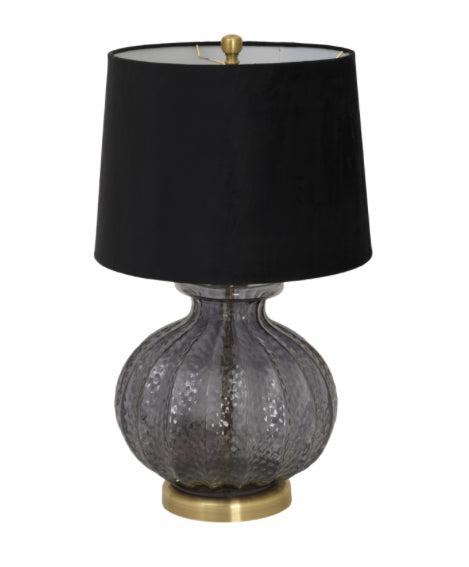 Glass Fluted Lamp With Black Velvet Shade