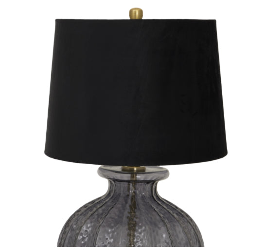 Glass Fluted Lamp With Black Velvet Shade