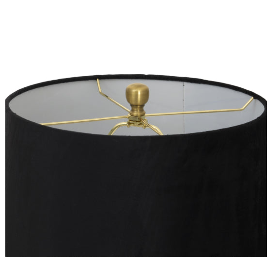 Glass Fluted Lamp With Black Velvet Shade