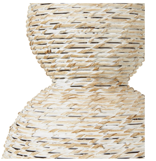 White wash wicker globe table lamp with linen shade