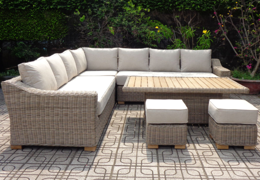 Outdoor large corner set with riser table & 2 stools