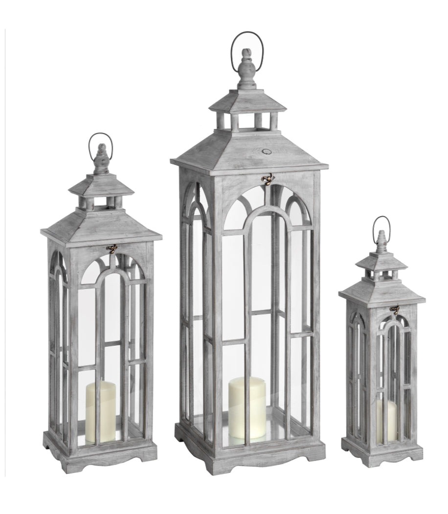 Set of 3 wooden lanterns with archway design