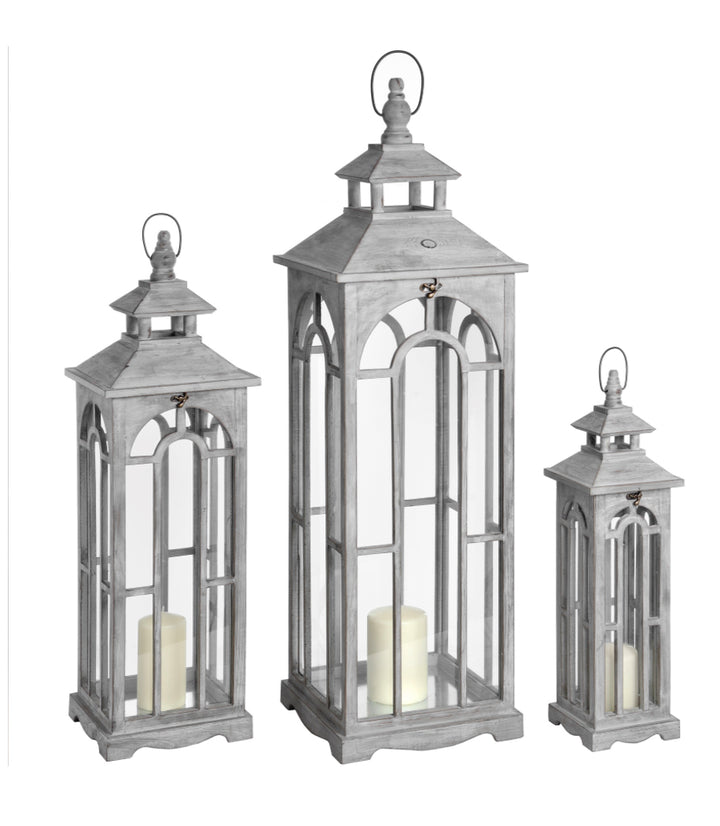 Set of 3 wooden lanterns with archway design