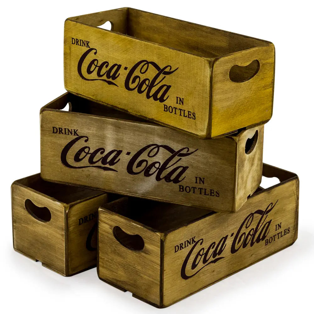 Set of 4 antiqued cola wooden boxes