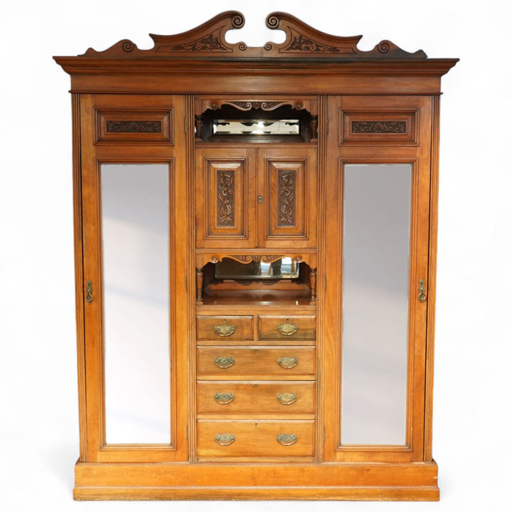 Edwardian walnut triple combination wardrobe