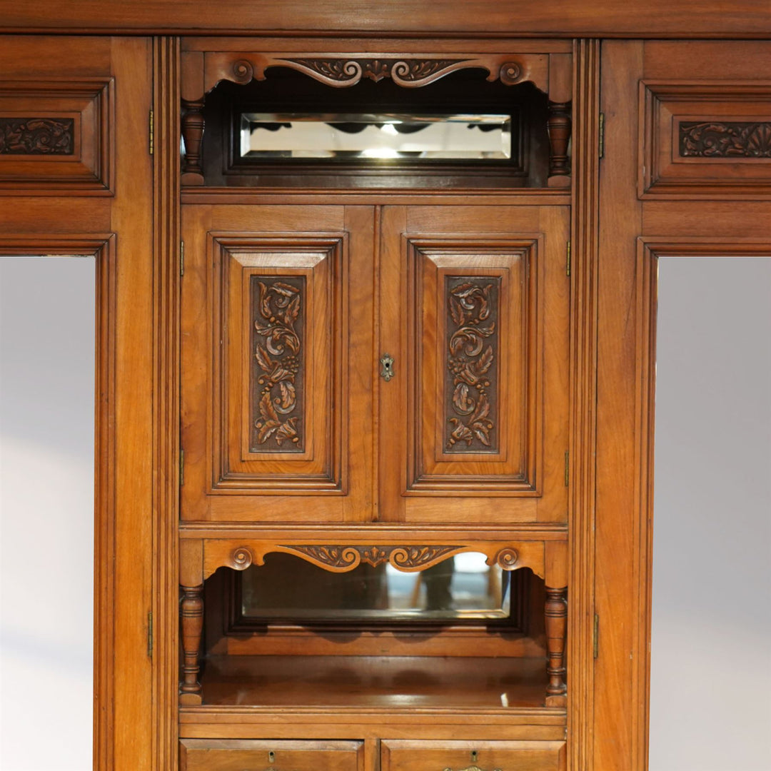 Edwardian walnut triple combination wardrobe