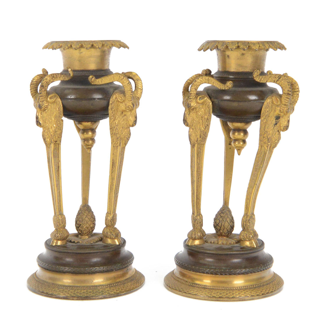 Pair 19th century bronze and gilt candlesticks