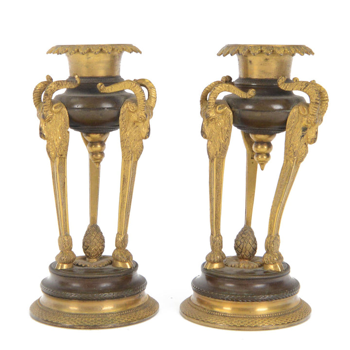 Pair 19th century bronze and gilt candlesticks