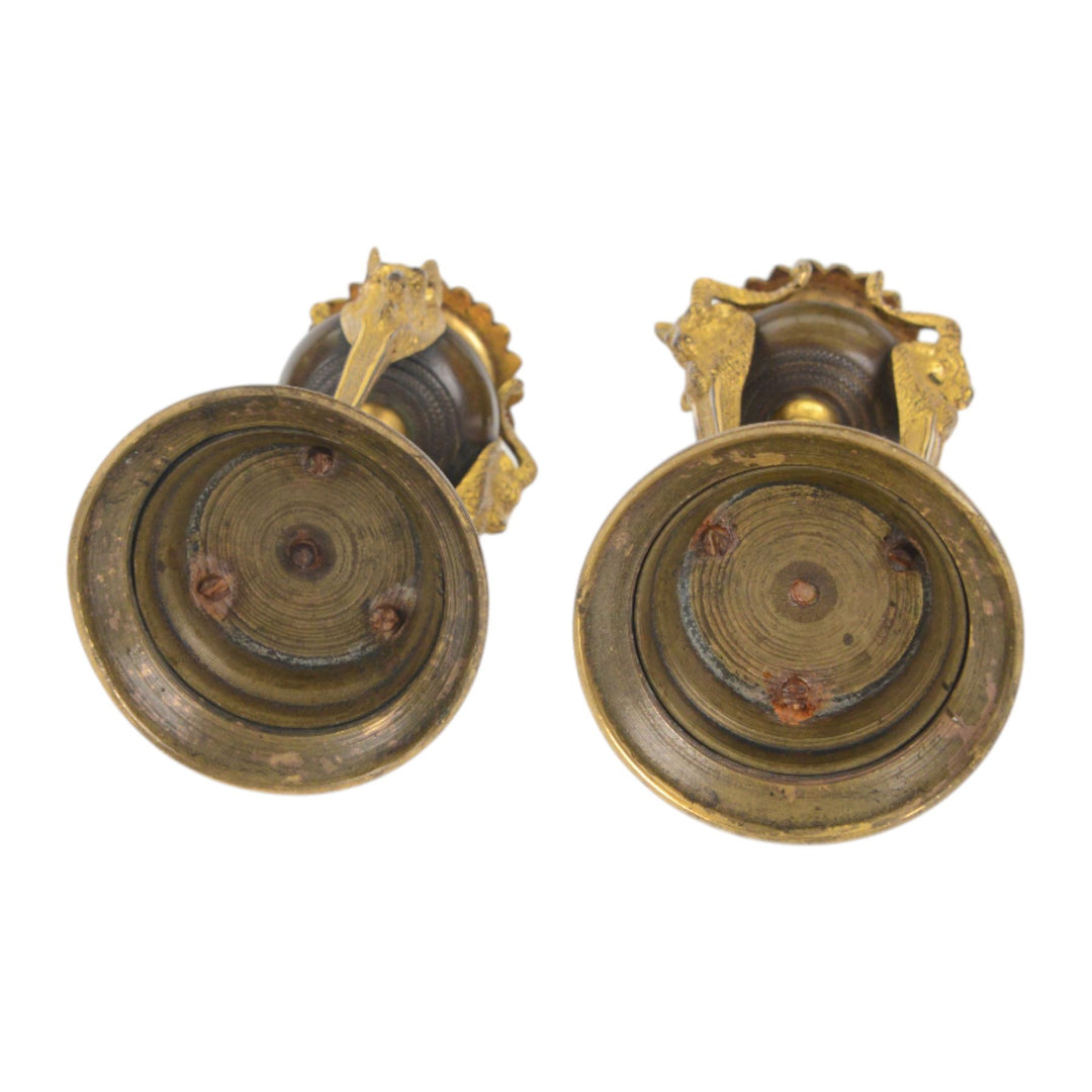 Pair 19th century bronze and gilt candlesticks