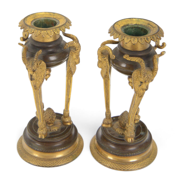 Pair 19th century bronze and gilt candlesticks