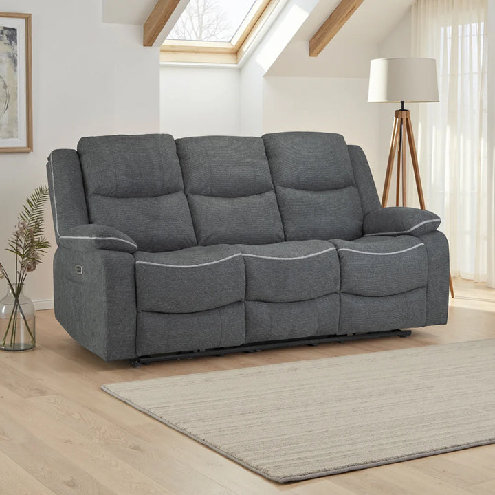 Grey fabric 3 seater electric recliner